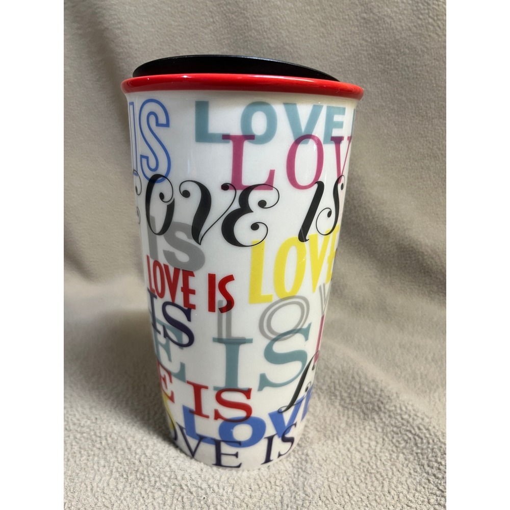 Starbucks Love Is Love Pride Ceramic Travel Tumbler Mug 12oz Red Rim 2018 - Picture 6 of 16